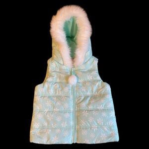 Isaac‎ Mizrahi Mint Green Snowflake Puffer Vest with Faux Fur Trim